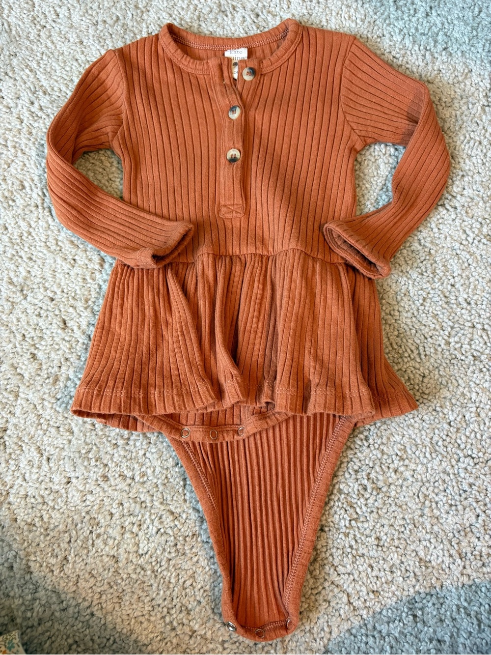 kate quinn Ribbed Long-Sleeve One-Piece Bodysuit - Rust Orange